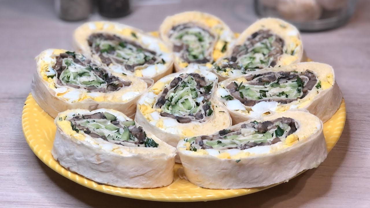 Лаваш с грибами, сыром, яйцами | лаваш с начинкой | Рецепты просто