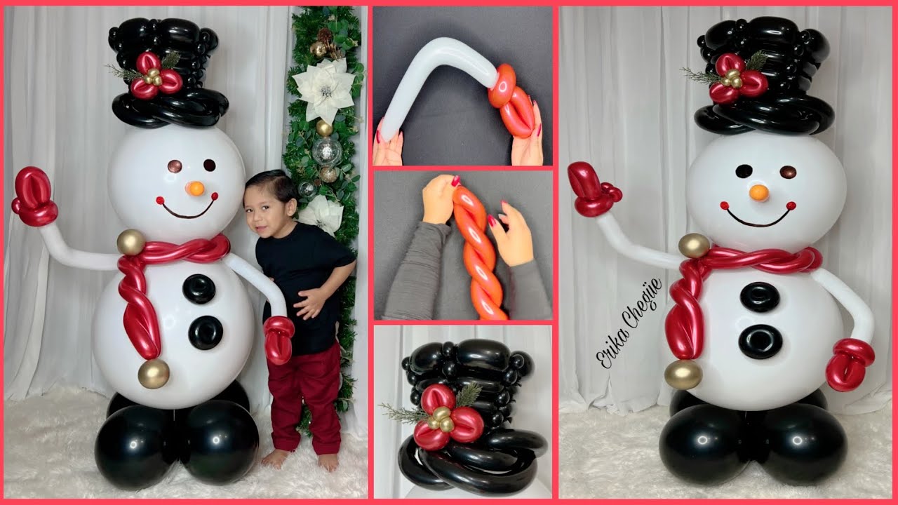 COMO HACER MUÑECO DE NIEVE ⛄️ CON GLOBOS IDEAS NAVIDEÑAS SNOWMAN DIY DECORACIÓN DE NAVIDAD 🎄