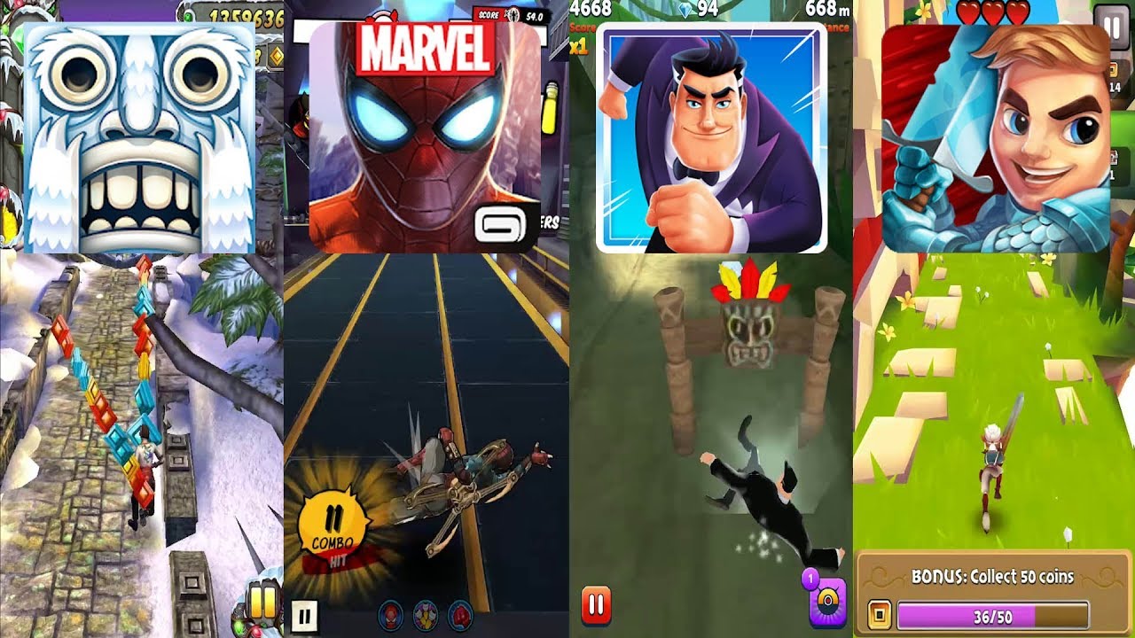 Temple Run 2 Frozen Festival Vs MARVEL Spider Man Unlimited Vs Agent Dash Vs Blades of Brim Gameplay