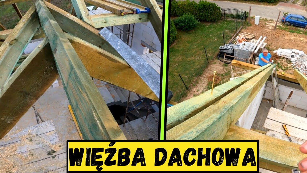 Więźba dachowa.Konstrukcja lukarny. Montaż płatwi ,krokwi.Deskowanie.Dach dwuspadowy