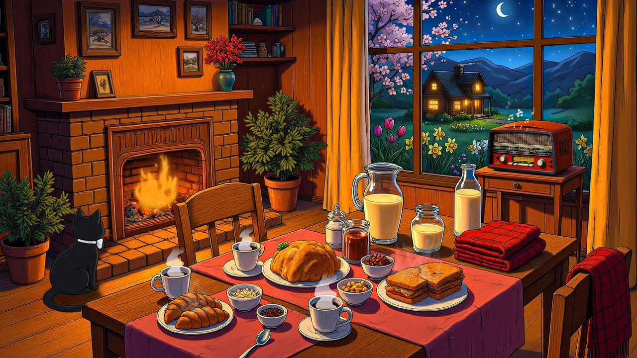 it's 1940s and Oldies Music playing on a Peaceful Night with Crackling Fireplace to Unwind
