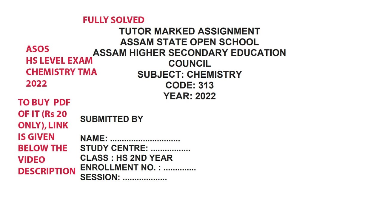 CHEMISTRY ASSIGNMENT SOLVED 2022 ASOS HS