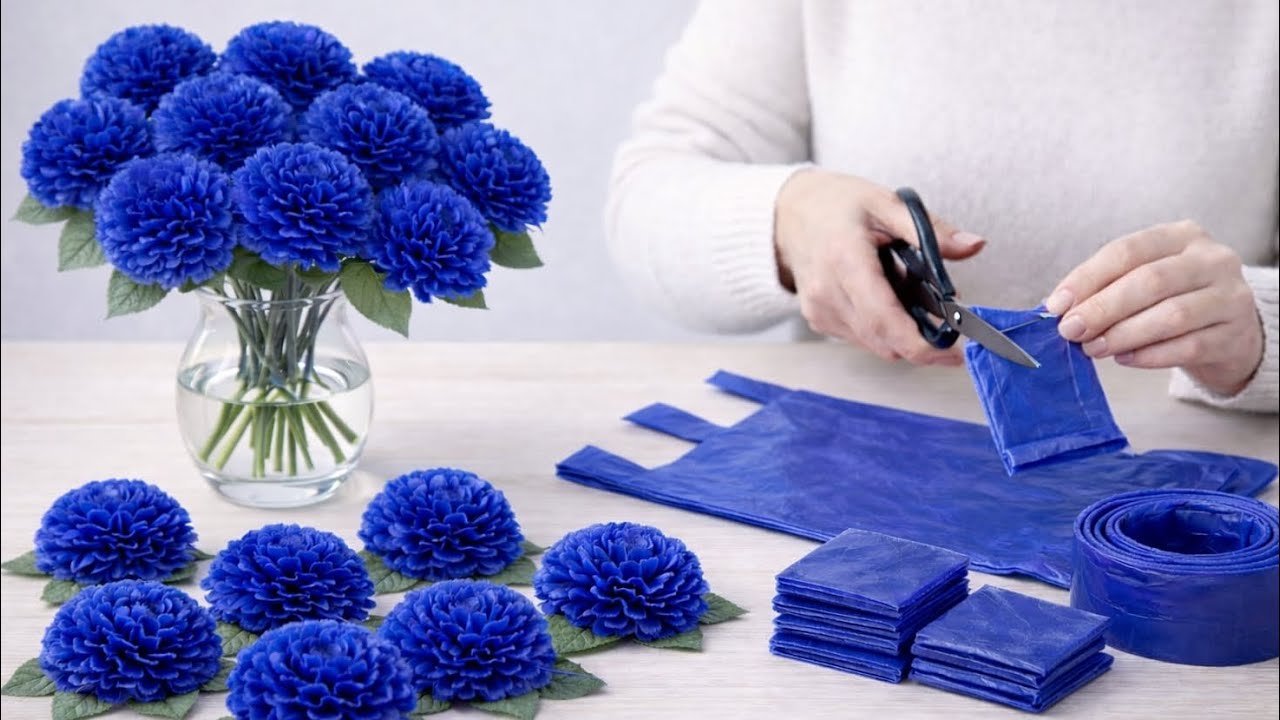 how to make flower from shopping bag