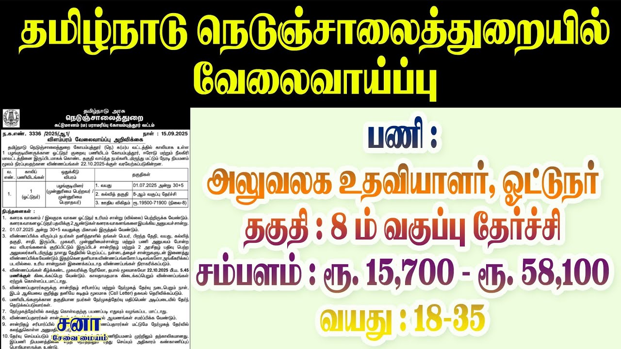 Tamil Nadu Government Highways Department Recruitment 2025 | தமிழக நெடுஞ்சாலை துறையில் வேலைவாய்ப்பு
