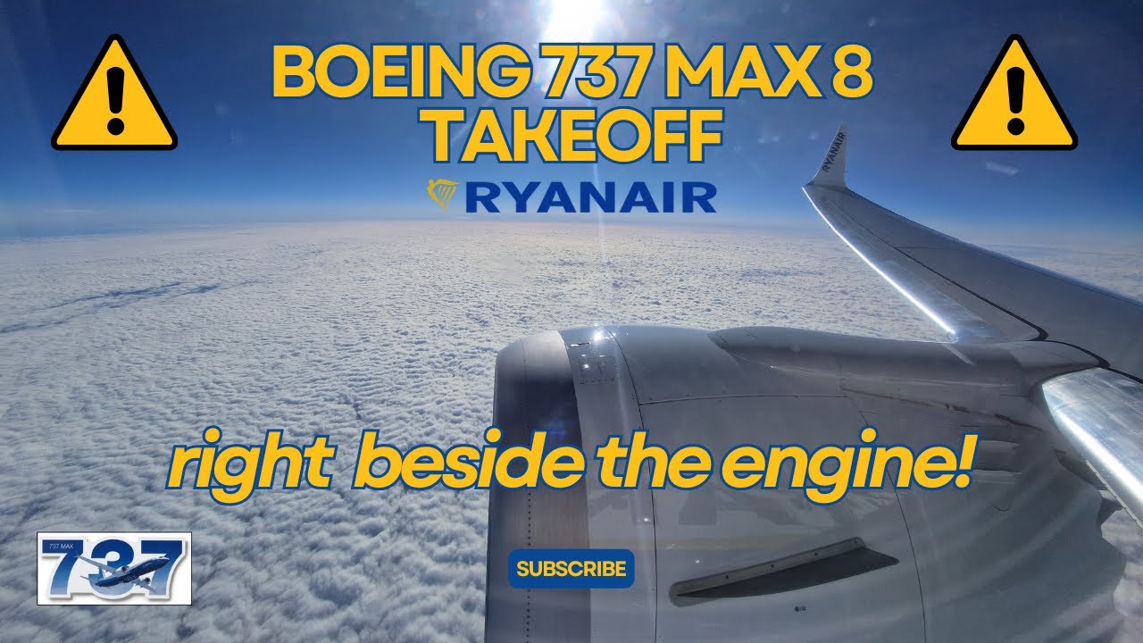 BOEING 737 MAX Takeoff | Window Seat next to Engine | RYANAIR | Brussels Charleroi