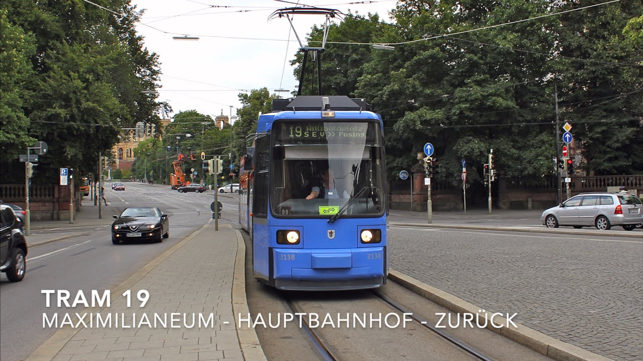 München: Fahrt mit der Tram 19 vom Maximilianeum zum Hauptbahnhof