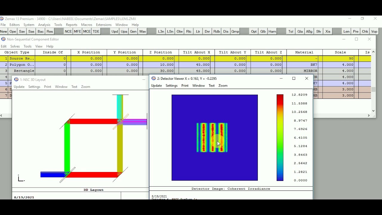 Design/Simulation of Simple Interferometer in ZEMAX