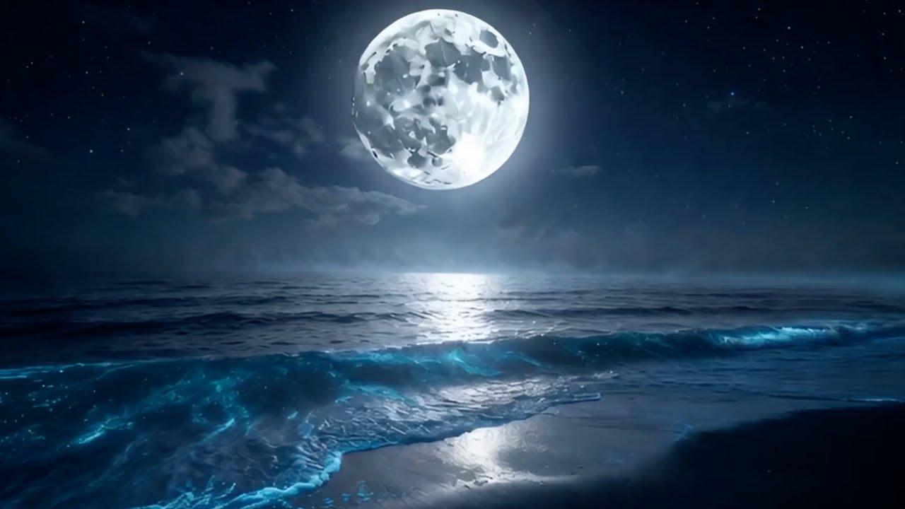 Full Moon Over Ocean | 10 Hours Relaxing Moonlight & Waves