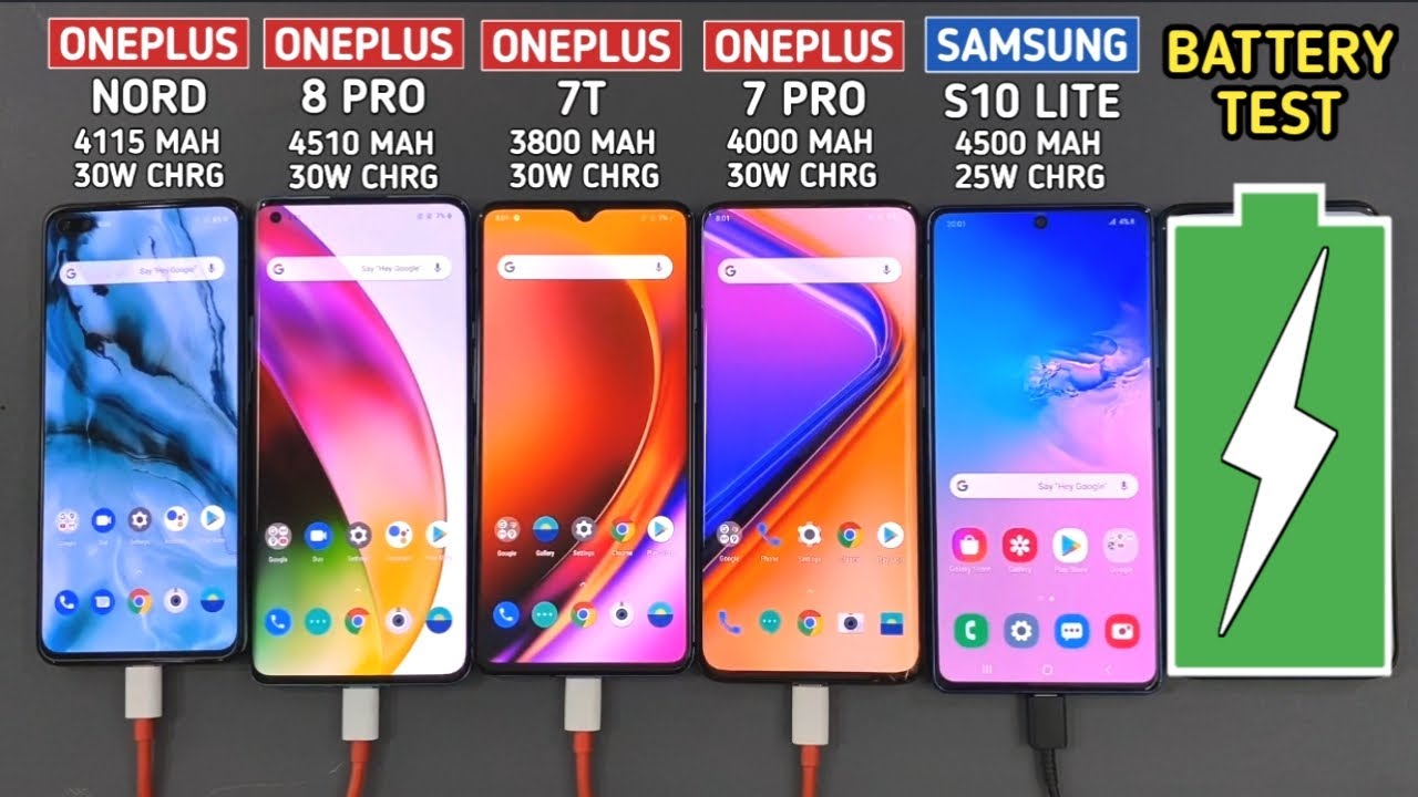 Oneplus Nord vs Oneplus 8 Pro vs Oneplus 7T vs Oneplus 7 Pro vs S10 Lite Battery Charging Test