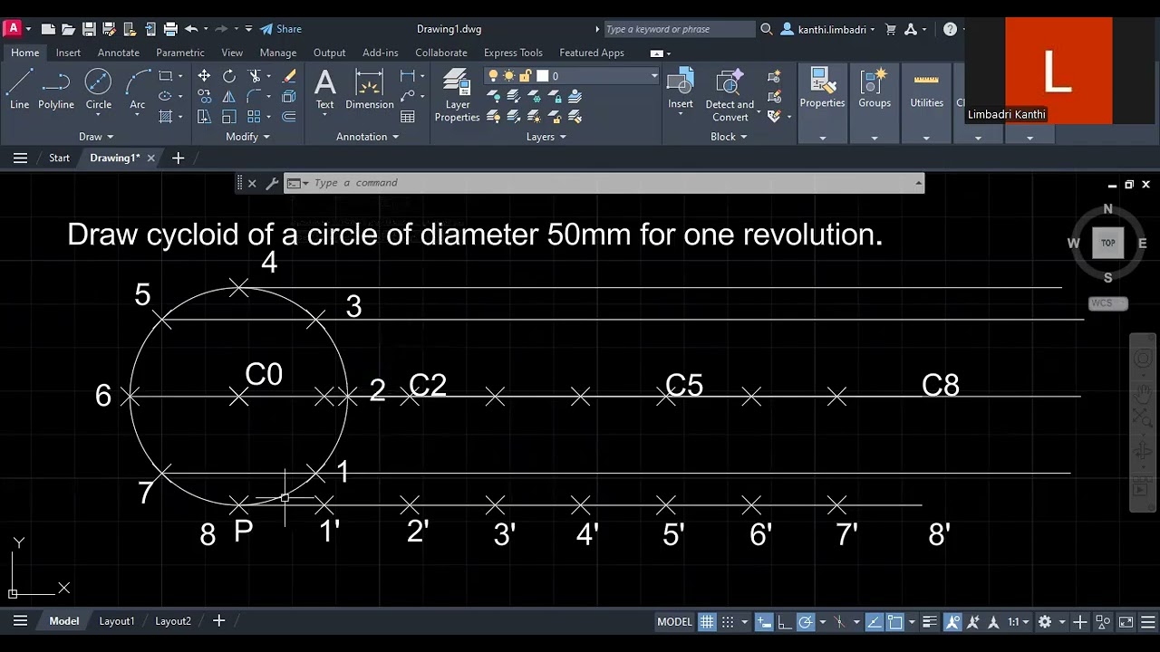 Cycloid of circle for one revolution