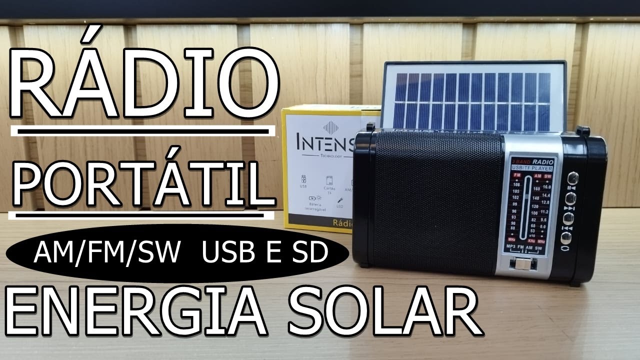 RÁDIO PORTÁTIL AM/FM/SW USB 10W RMS COM ENERGIA SOLAR