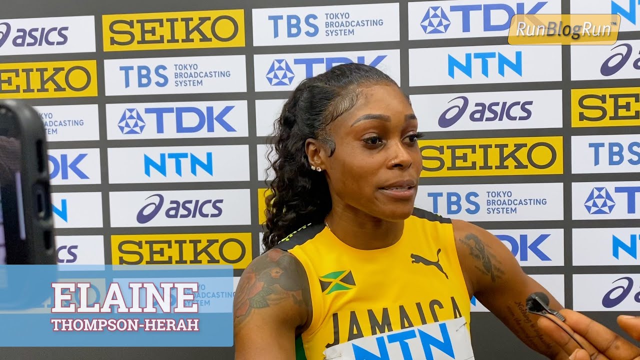 In the Mixed Zone with Elaine Thompson-Herah (Budapest23)