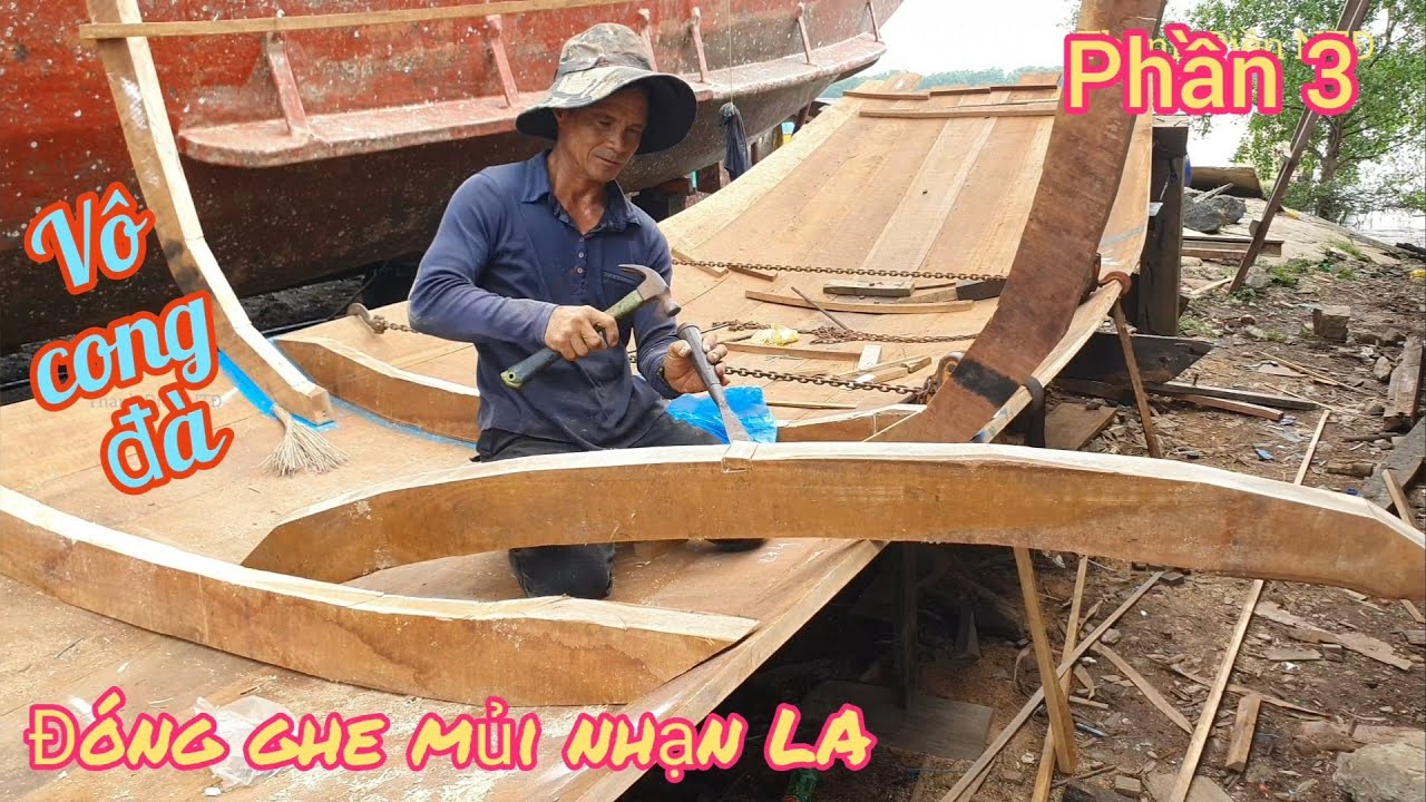 Đóng ghe mủi nhạn p3🍀cách thợ lấy mực cưa cong đà cây sao và barăn quá cứng(building fishing boat)