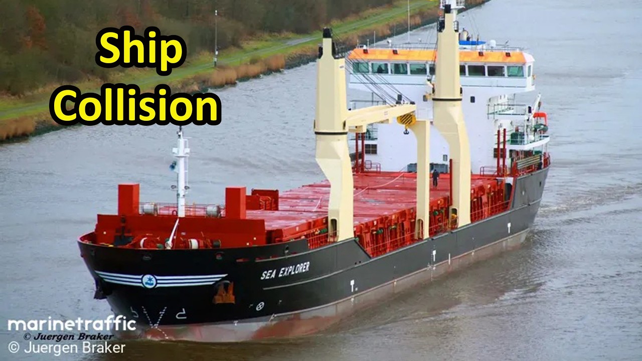 Ship Collision in the Kiel Canal in Germany.