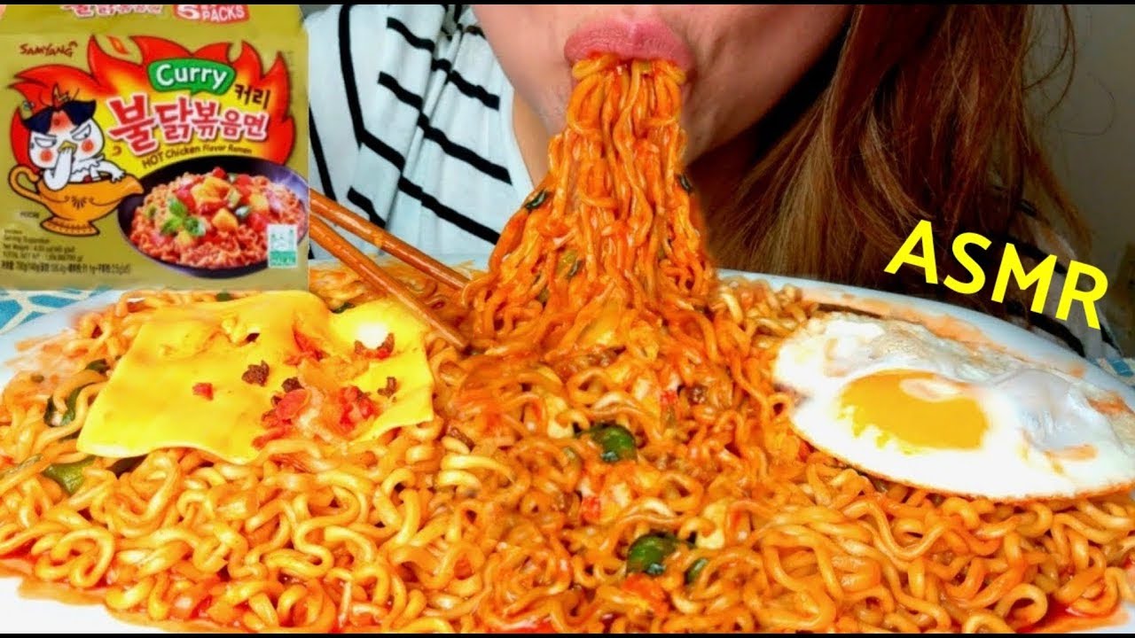 *No Talking* ASMR Curry Korean FIRE Noodles 먹방 Samyang Fire Chicken Ramen suellASMR