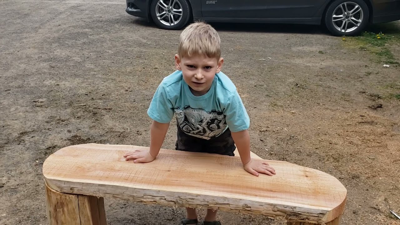 making the most beautiful cedar log bench as a give away surprise