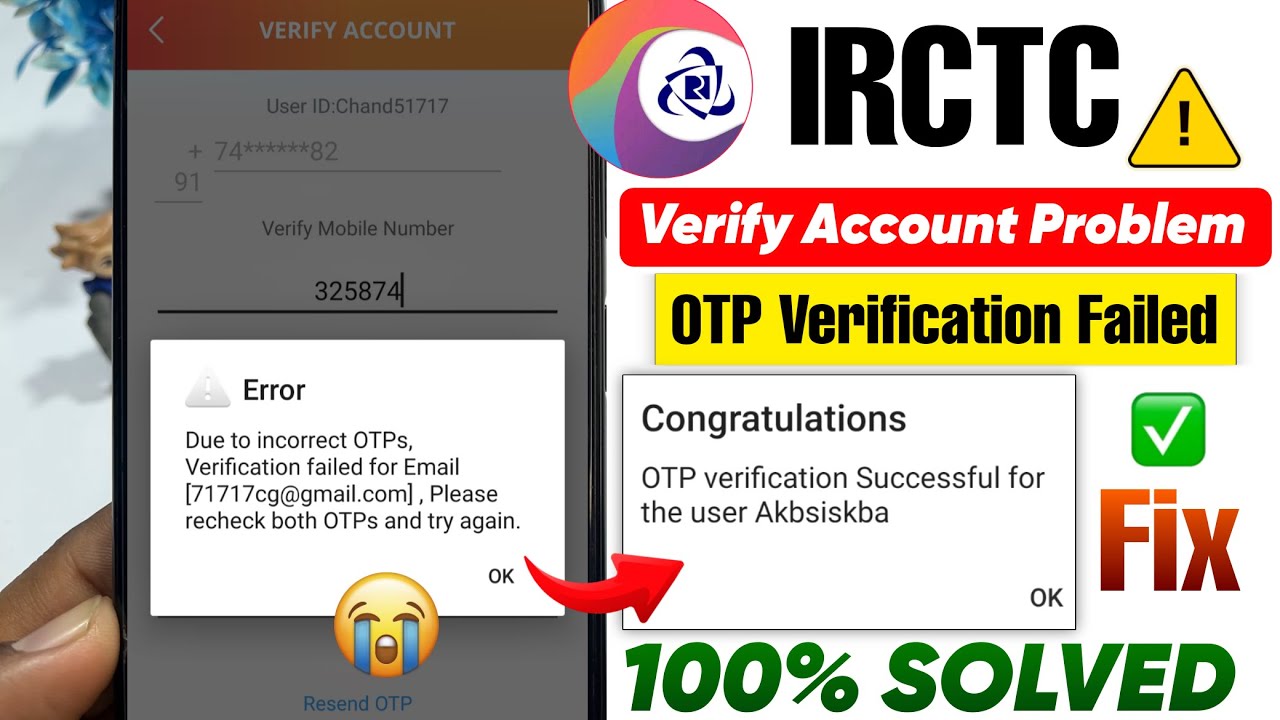 Due to incorrect OTP Verification failed Problem Irctc 😥 | Irctc Otp Verification Failed Problem