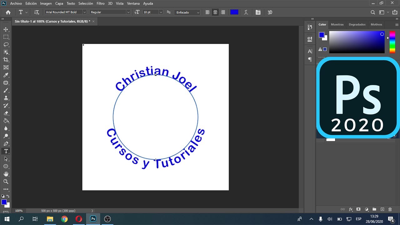 Colocar texto a lo largo de un círculo  en Photoshop CC 2020