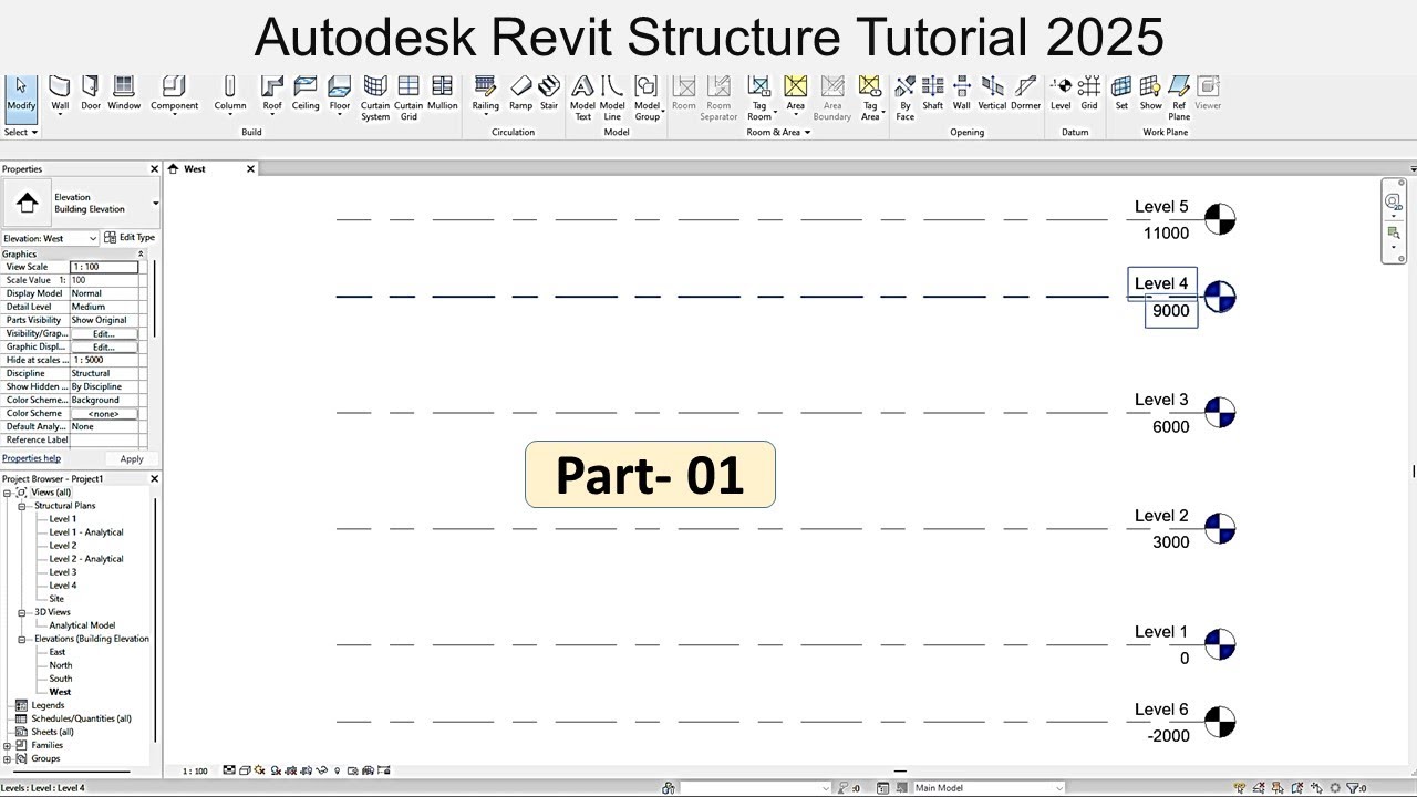 1. Autodesk Revit Structure Tutorial 2025 - Introduction, New project opening, Create floor Level