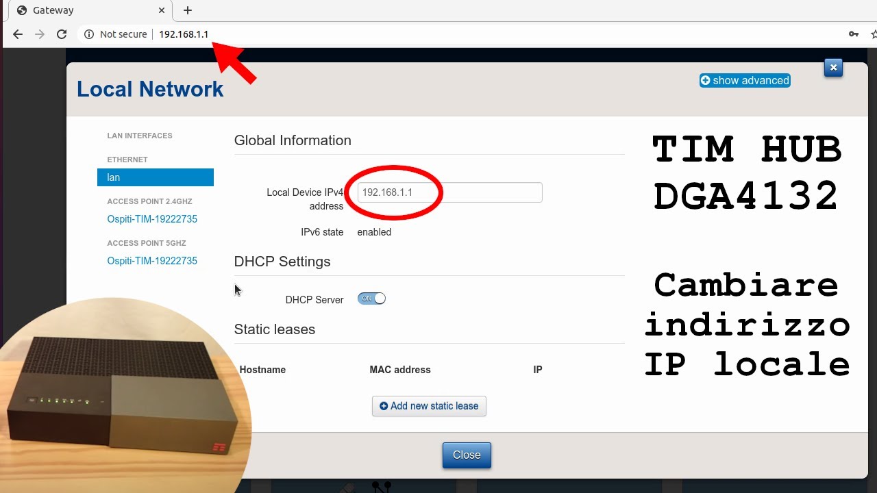 TIM HUB DGA4132 • Come cambiare l'indirizzo IP locale del modem/router