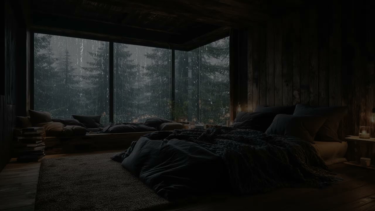 Gentle rainforest rain at night 🌧️ as frogs sing beneath a vast lush emerald canopy.