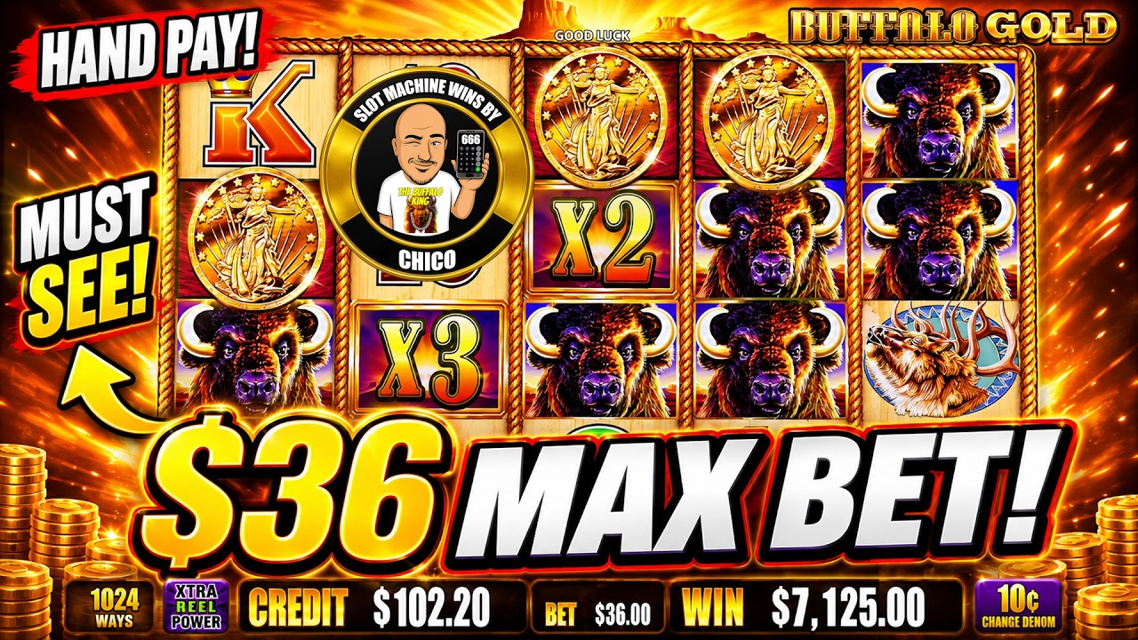 $36 MAX BET JACKPOT HAND PAY on Buffalo Gold MUST SEE!
