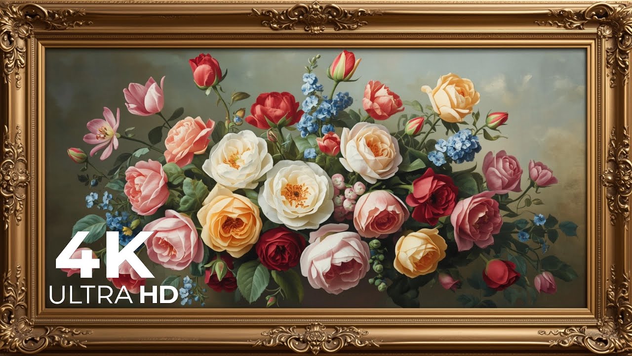 Classic Vintage Roses & Flower Bouquet Painting | 4K UHD Ambient Wallpaper
