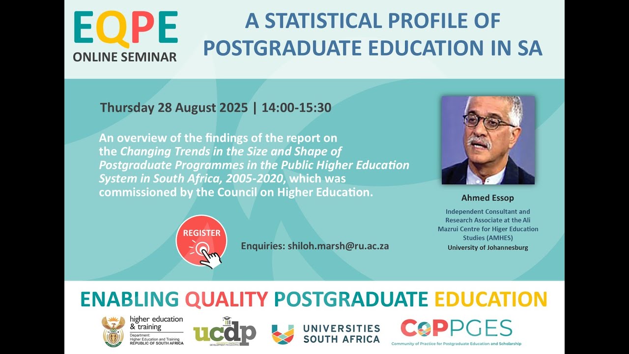 EQPE Online Seminar: A statistical profile of postgraduate education in SA