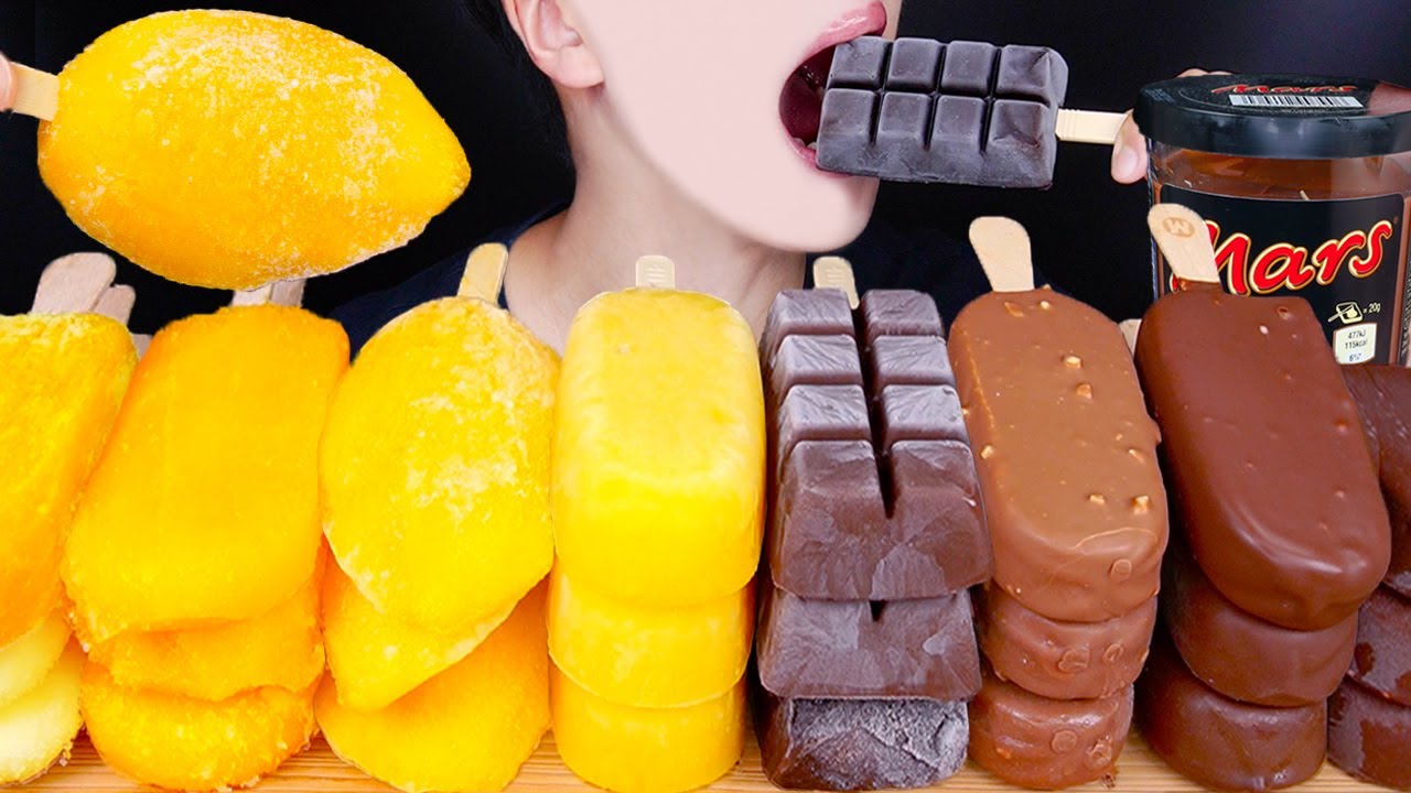 ASMR YELLOW CHOCOLATE ICE CREAM MAGNUM PARTY NUTELLA DESSERT MUKBANG 먹방チョコレートアイスクリーム咀嚼音EATING SOUNDS