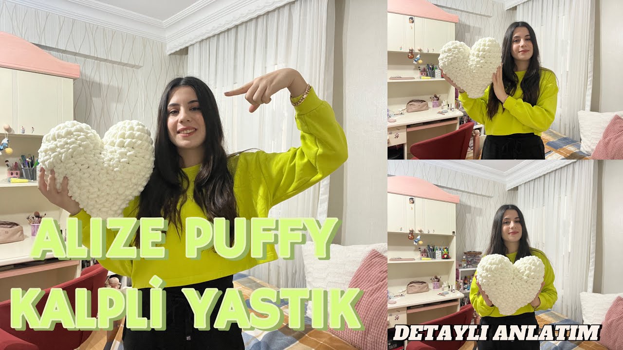 ALIZE PUFFY KALP YASTIK YAPIMI💖 (birleştirme kısmı ve sonrası)