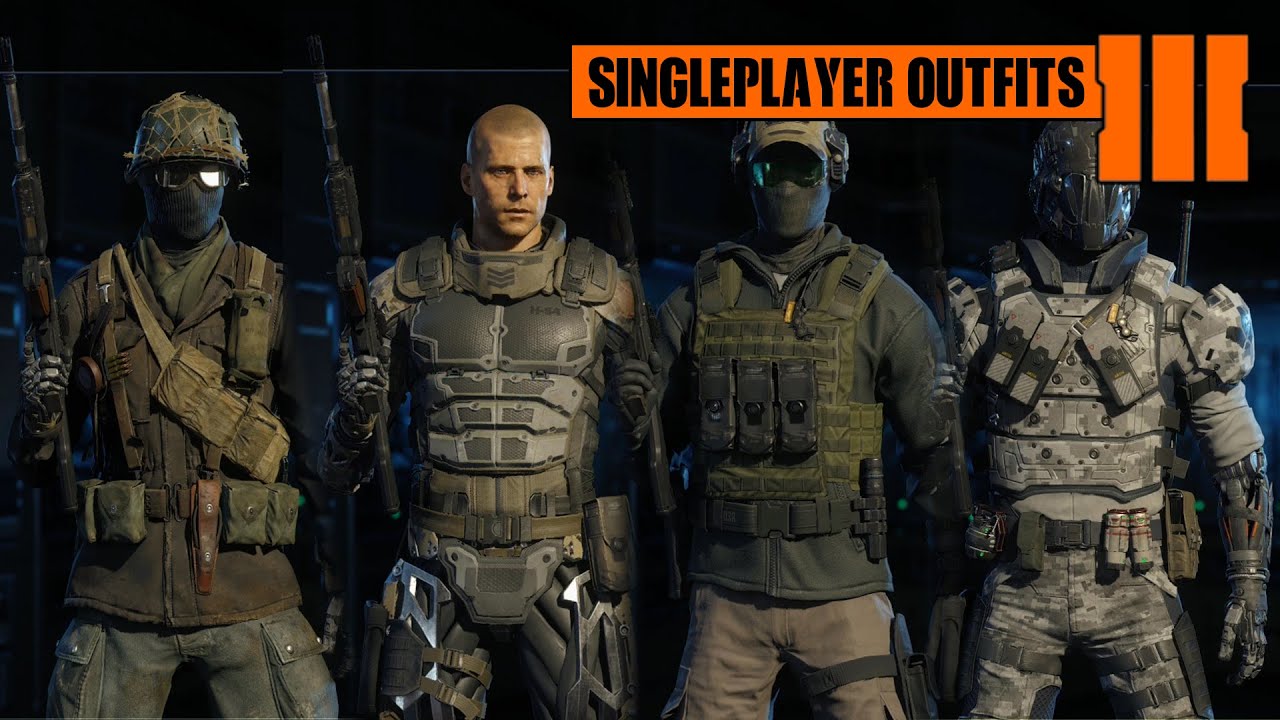 Call of Duty: Black Ops 3 - All Singleplayer Outfits/Helmets/Faces (Wardrobe Showcase)