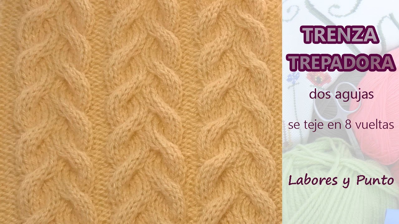 ✅PUNTO TRENZA TREPADORA A DOS AGUJAS- Labores y Punto