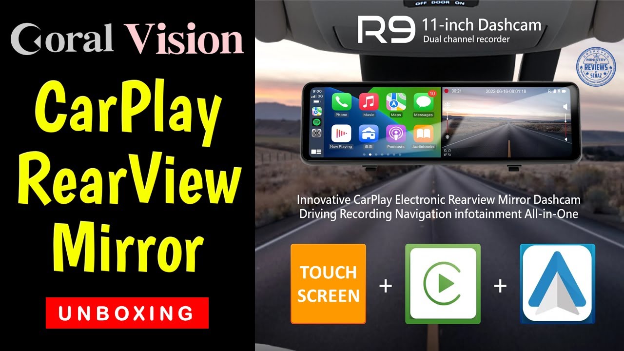 CarPlay RearView Mirror  ⚡  Coral Vision R9  ⚡  UNBOXING REVIEW