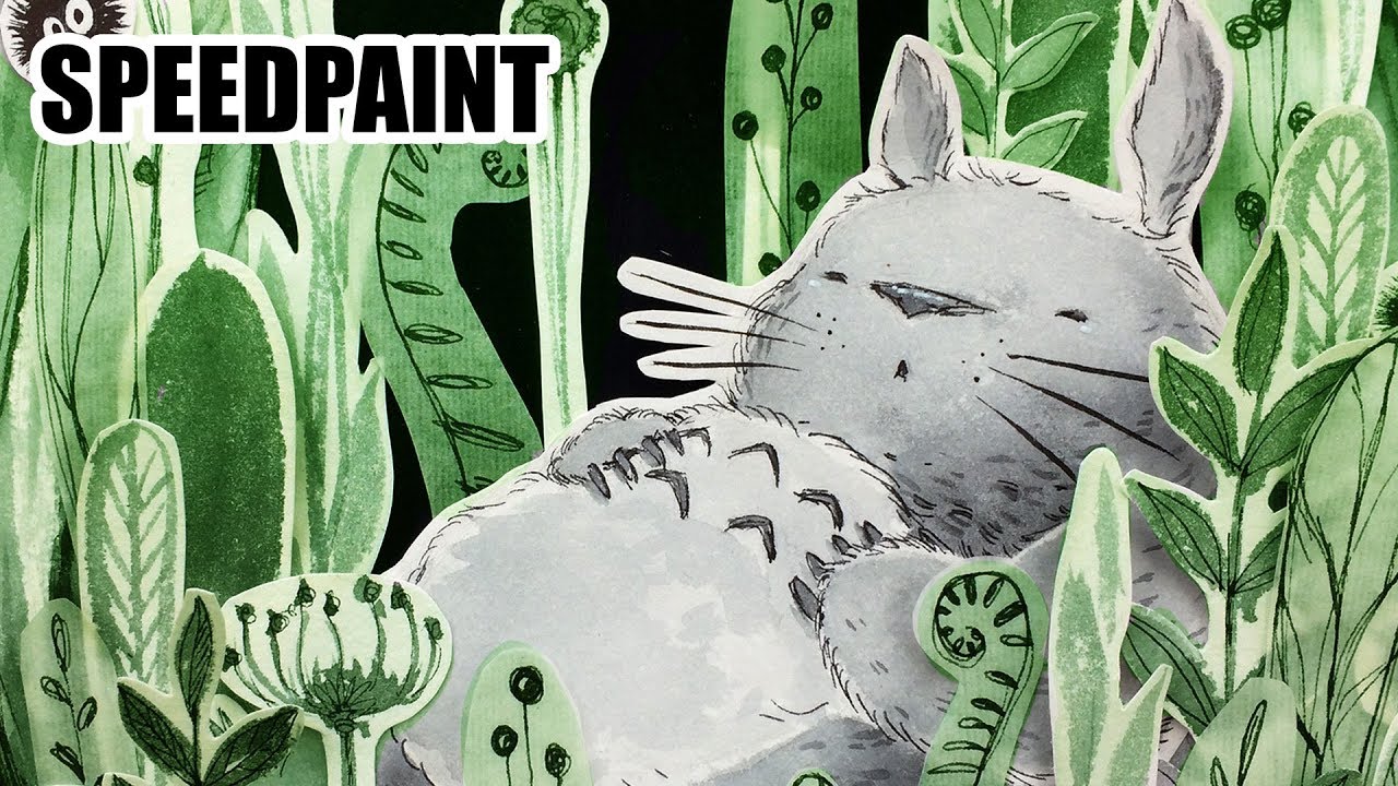 Totoro Garden - Ink mixed media painting timelapse and commentary
