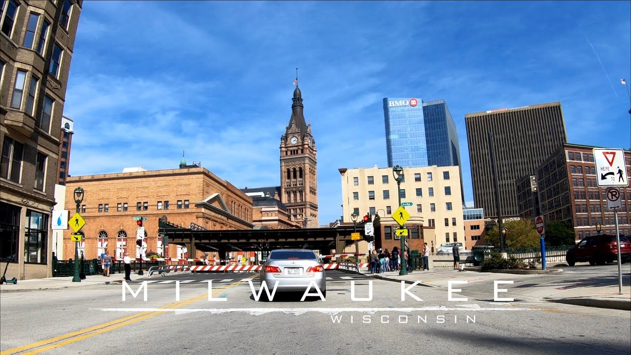 Driving Downtown Milwaukee Wisconsin USA | 4K City Street View Video