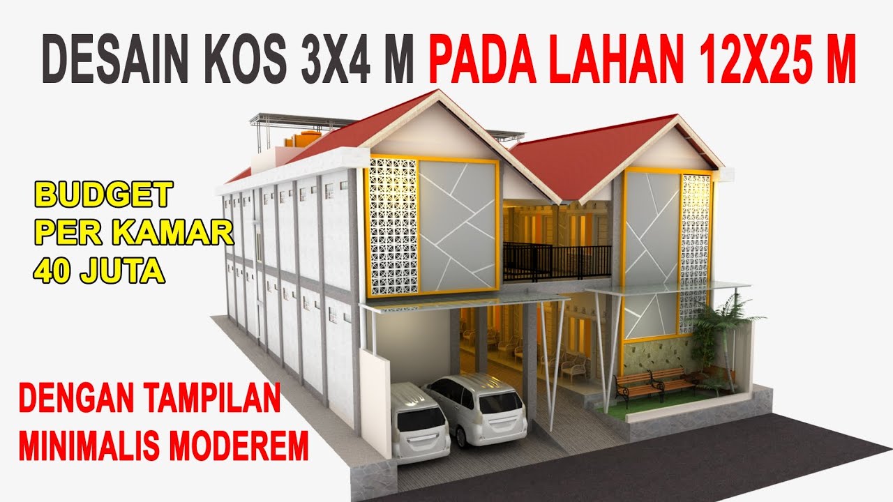 DESAIN KOS KOSAN 3X4 PADA LAHAN 12X25 METER