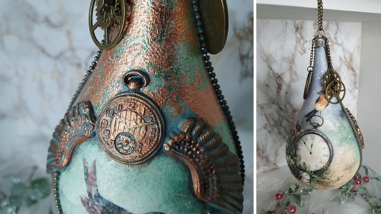 Winter Teardrop Bauble🎇 #christmas #decoupage #mixedmedia #homemade #steampunk