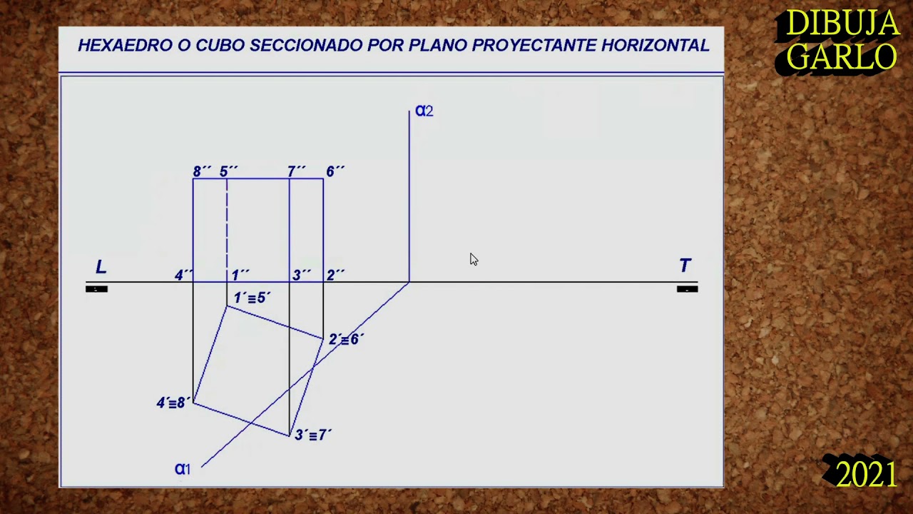 DIBUJA GARLO HEXAEDRO O CUBO SECCIONADO POR PLANO PROYECTANTE HORIZONTAL