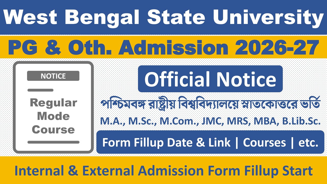 West Bengal State University PG Admission 2025-2026: Full Information | MA/M.Sc/M.Com/JMC/MRS/MBA