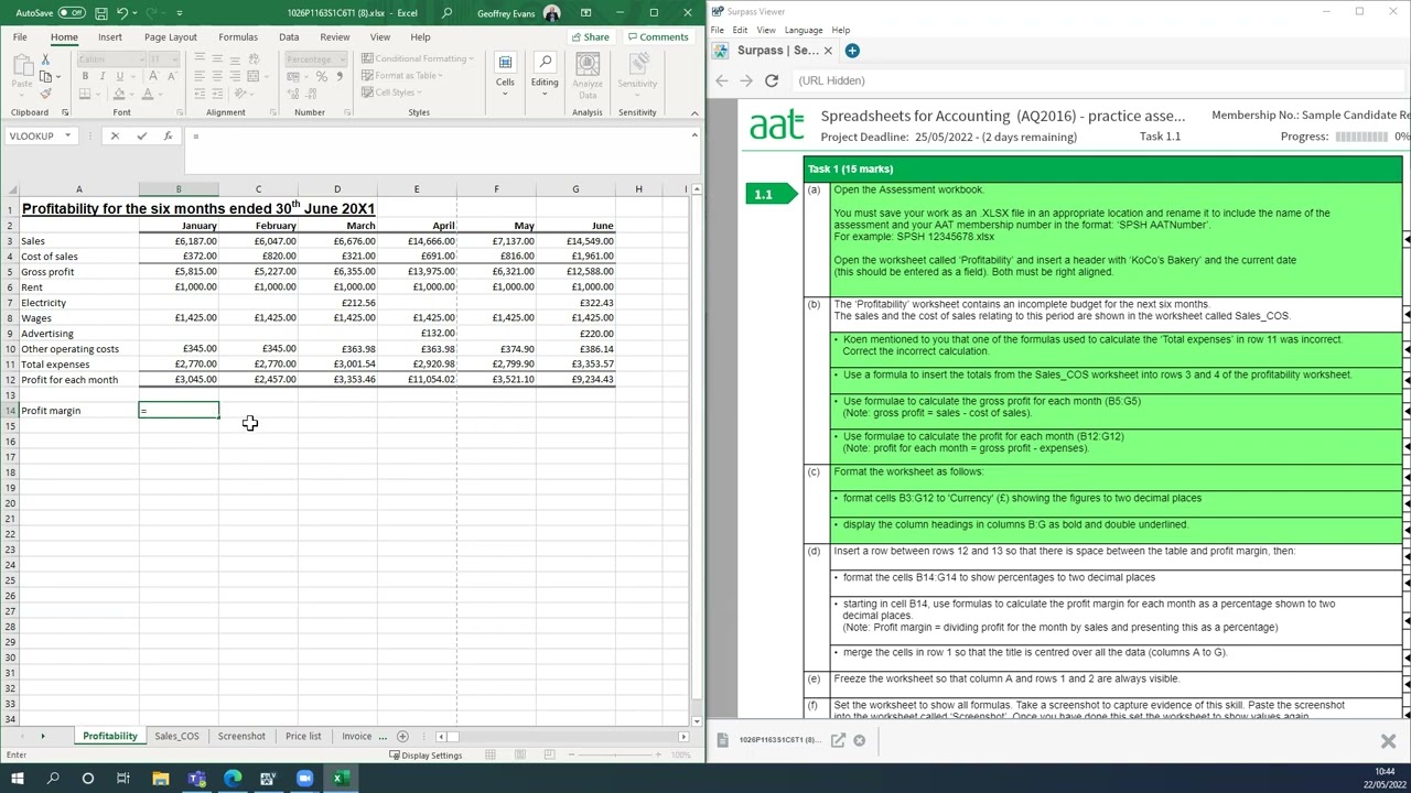 AAT Level 3 Spreadsheets - sample 1 (part 1)