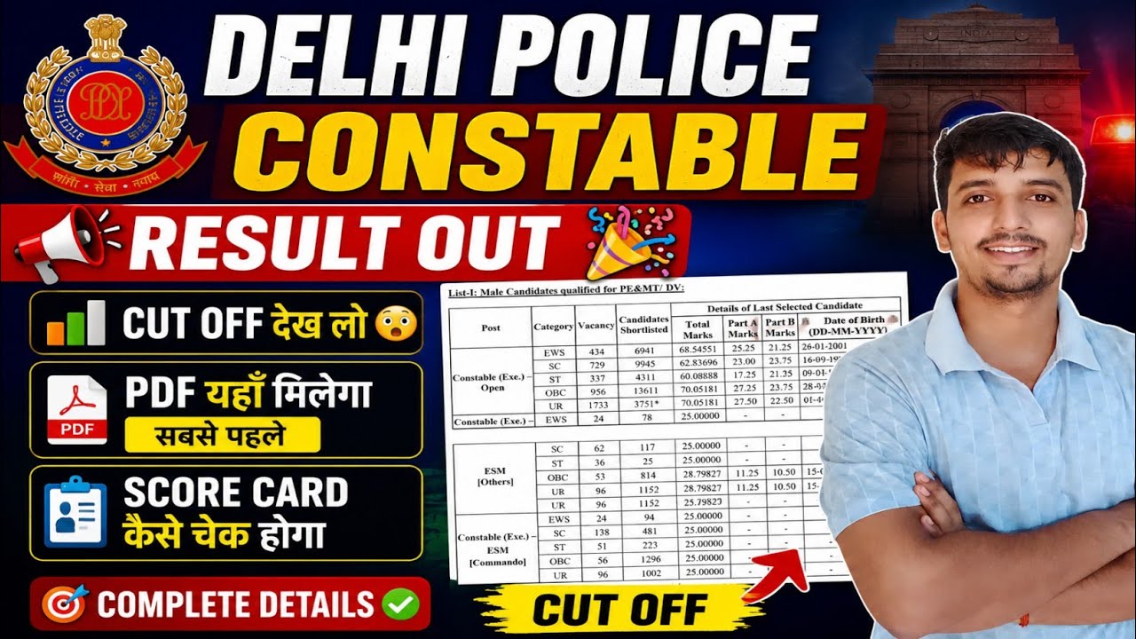 Delhi Police Constable Result Out 🎉 Cut off देखो 📢 Delhi Police Result Download ऐसे करें 2026 