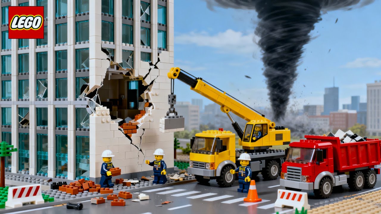 LEGO City Stop Motion: Rebuilding LEGO City After a Tornado Disaster 🌪️🏙️