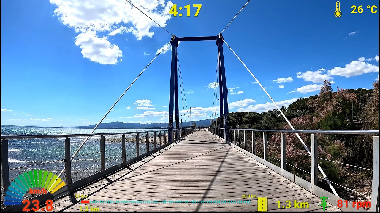 70 minute Beach Indoor Cycling Workout Cambrils Spain Telemetry 4K Video
