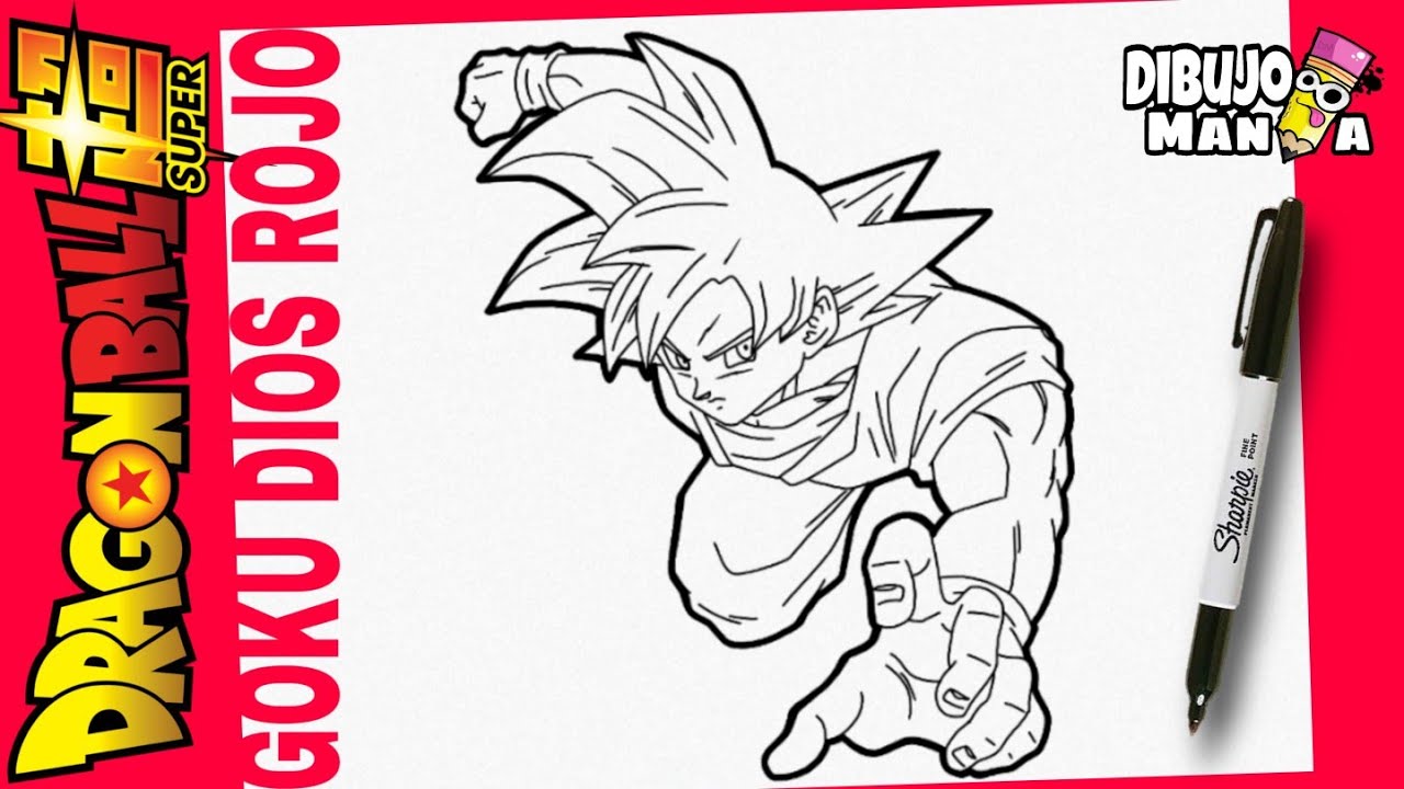 COMO DIBUJAR A GOKU DIOS ROJO DE DRAGON BALL SUPER | how to draw red god goku
