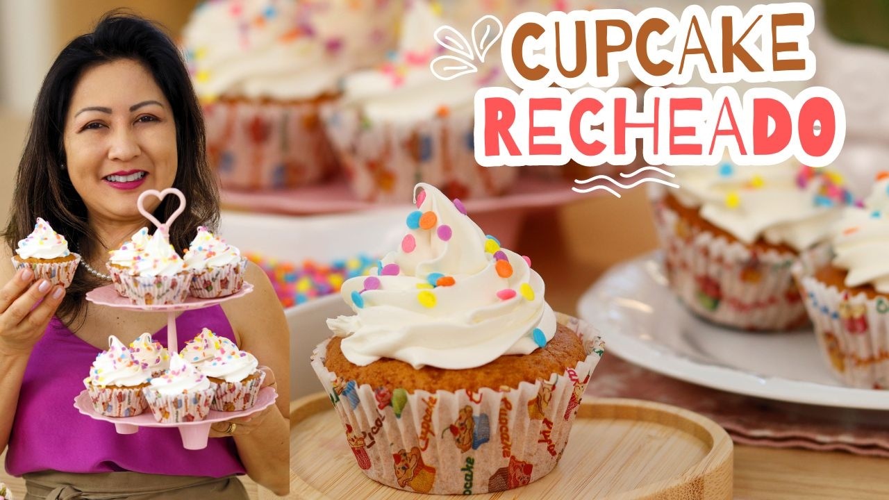 CUPCAKE DE BAUNILHA RECHEADO COM COBERTURA DE CHATININHO - MASSA MUITO MACIA - Dika da Naka