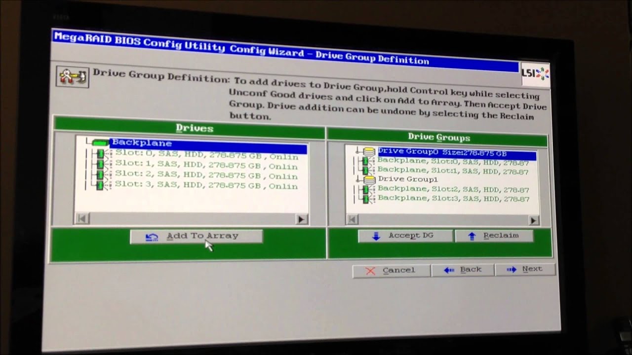 IBM MegaRAID BIOS Config Utility RAID 10 Configuration (System x Express x3300 M4)
