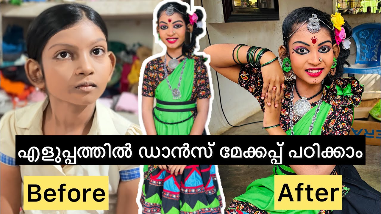 ഡാൻസ് മേക്കപ്പ് പഠിക്കാം😌Folk Dance Makeup, Hairstyle & Costume |Step by Step Tutorial for Beginners