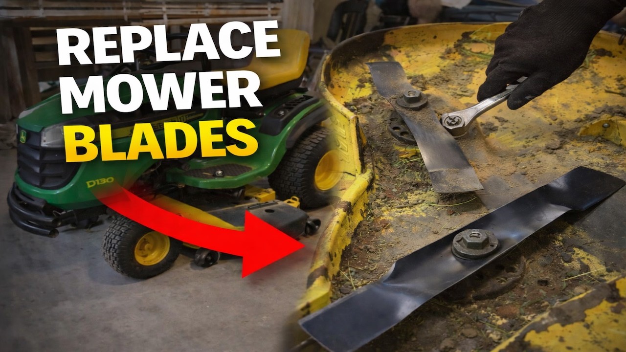 John Deere D130 Mower Deck Removal & Blade Replacement (Step-by-Step)