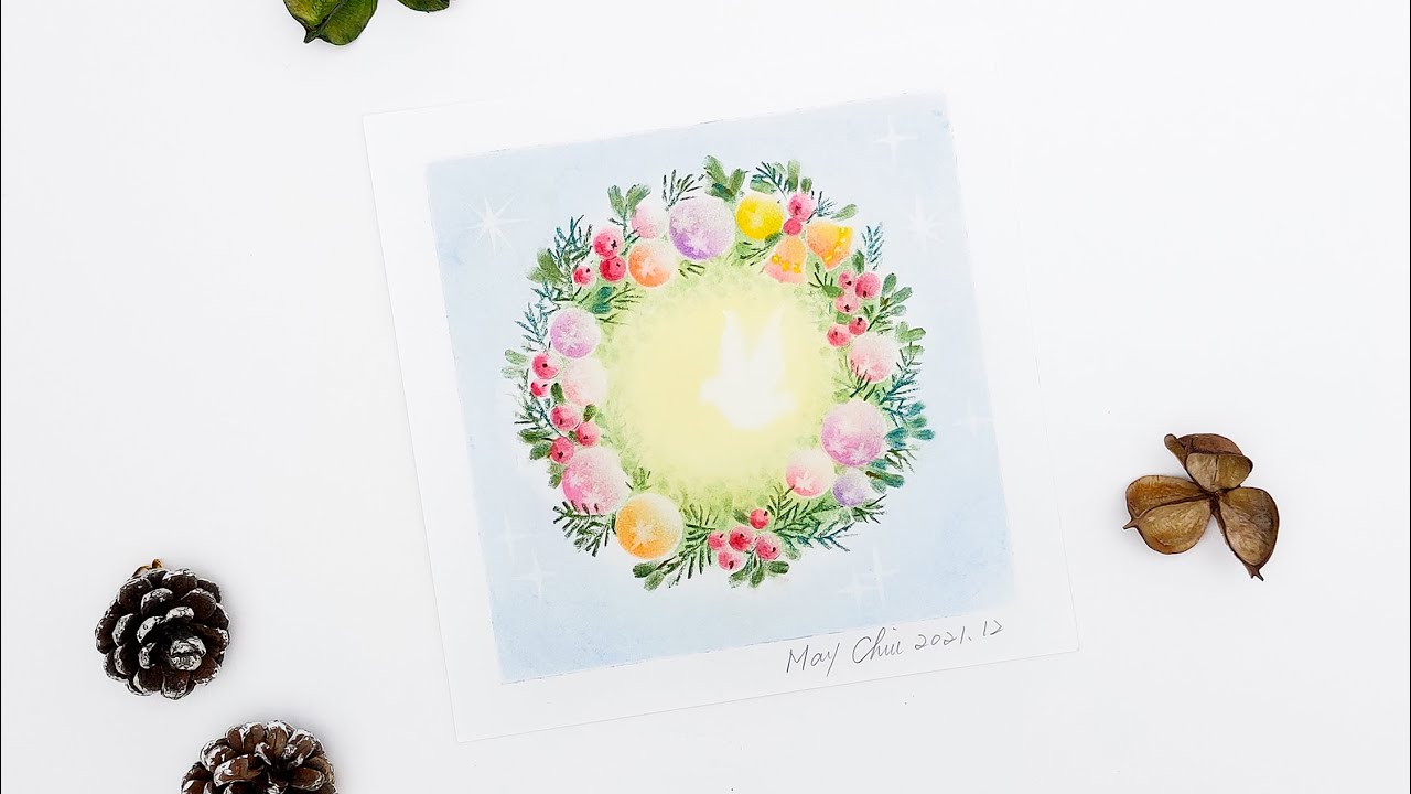 和諧的粉彩畫 聖誕花圈 聖誕節粉彩畫 聖誕粉彩 聖誕節插畫