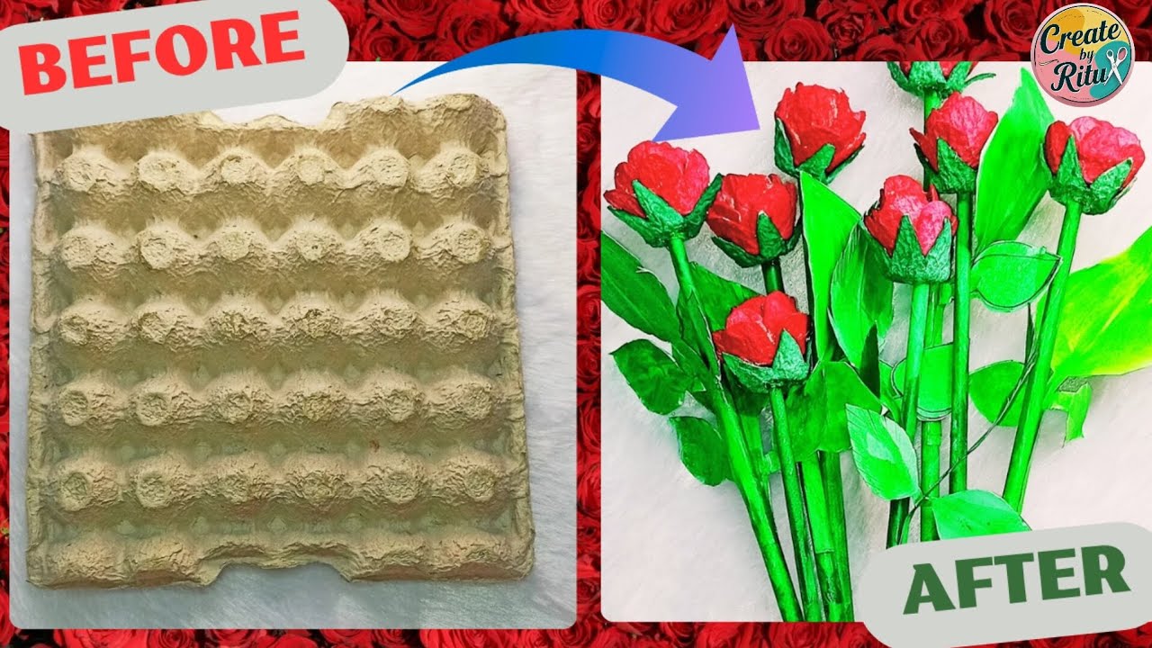 How to create diy Rose🌹with egg tray || ডিমের ট্রে দিয়ে সুন্দর গোলাপফুল তৈরি। #diy #craft #rose 